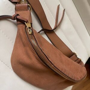 REBECCA MINKOFF Tan Pebble Leather Cross Body Sling Belt Bag